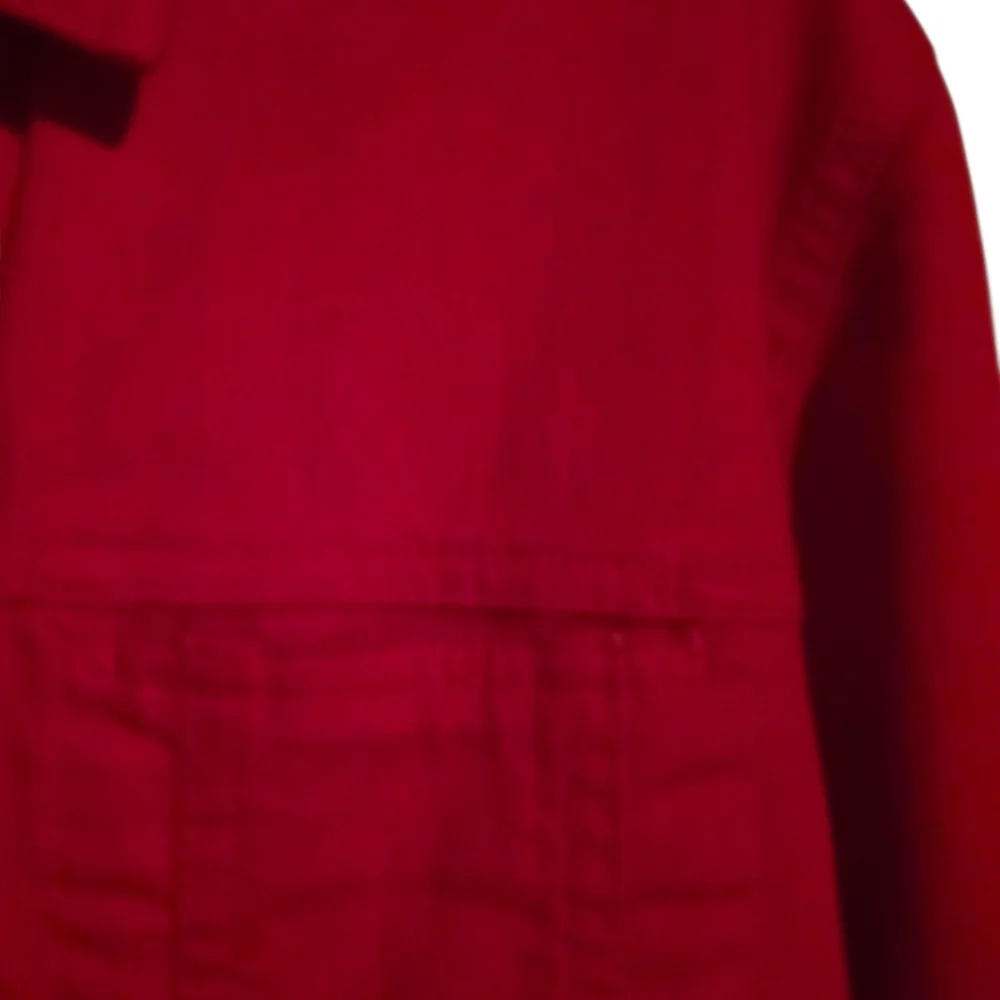Zebra Lined Collar & Cuffs, Large Sparkle Jeweled Buttons, Red Denim Jacket - Picture 5 of 12